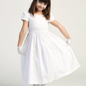 Girls White First Communion Dress w/ Smocked cotton (108)